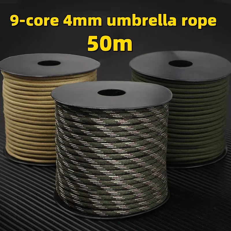 50M 550 Military Paracord 9 Strand 4Mm Tactical Parachute Cord Camping Accessories DIY Weaving Rope Outdoor Survival Equipment